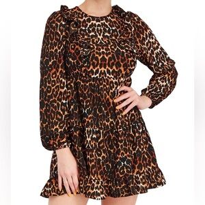 Asos Curve Women Frill Front Leopard Print Mini Dress, Black/Brown Combo size 24